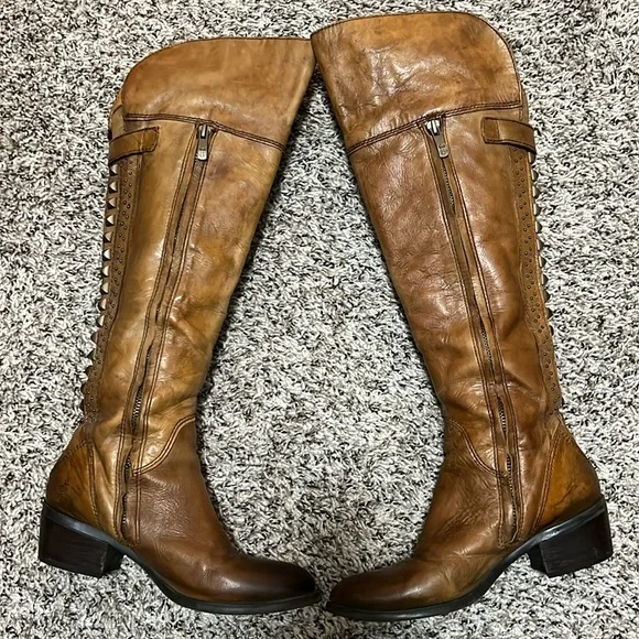 VINCE CAMUTO Knee High Distressed Leather Studded Boots - Picture 7 of 16
